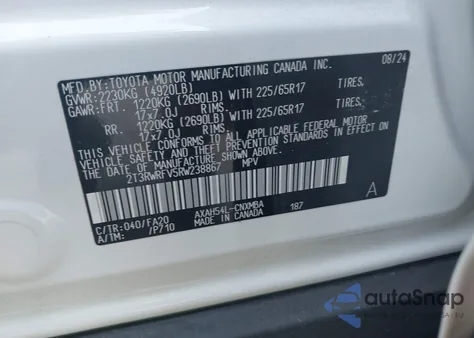 2024 Toyota Rav4 Hybrid Xle from USA, damaged, VIN 2T3RWRFV5RW238867